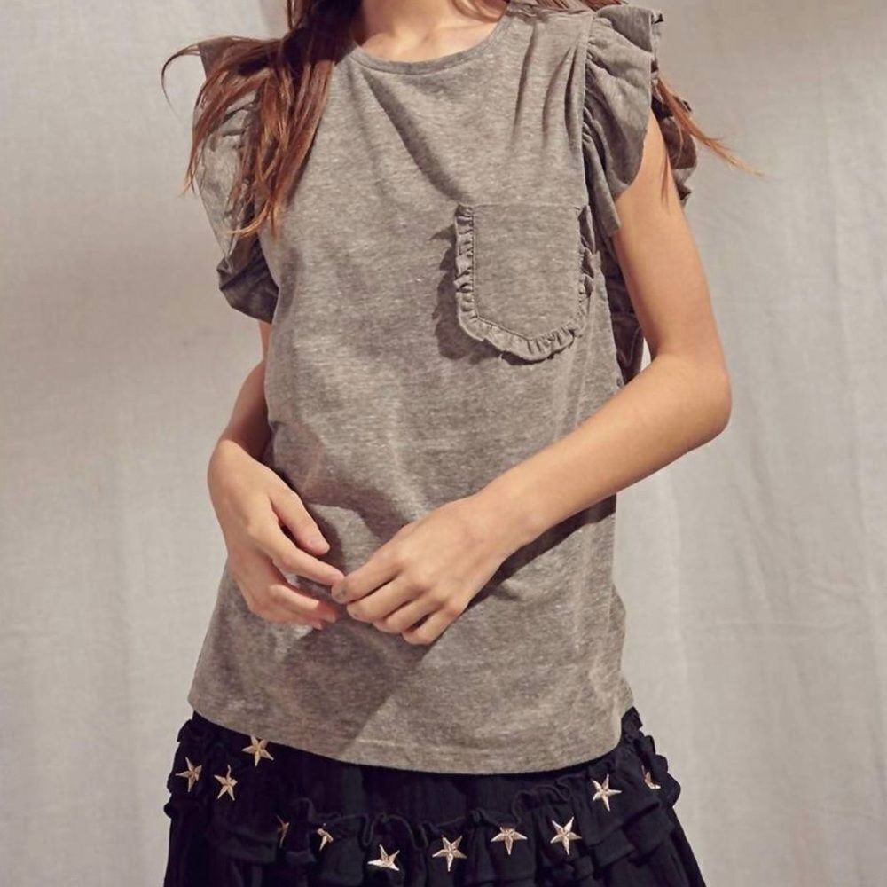 STORIA Paloma Ruffled Top in Heathered Gray Size Small
